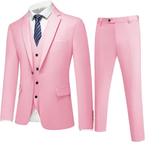 Mens 3-Piece Slim Fit Suit Set - One-Button Tuxedo, Ideal for Weddings and Business, Includes Jacket, Vest, Pants, Tie