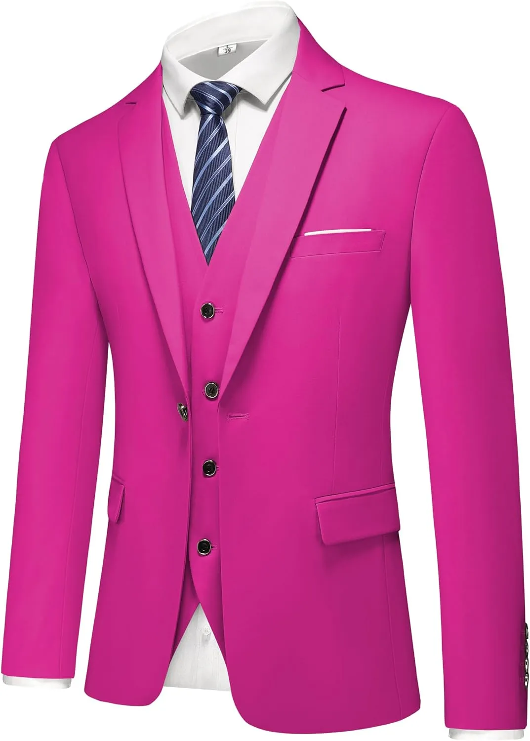 Mens 3-Piece Slim Fit Suit Set - One-Button Tuxedo, Ideal for Weddings and Business, Includes Jacket, Vest, Pants, Tie