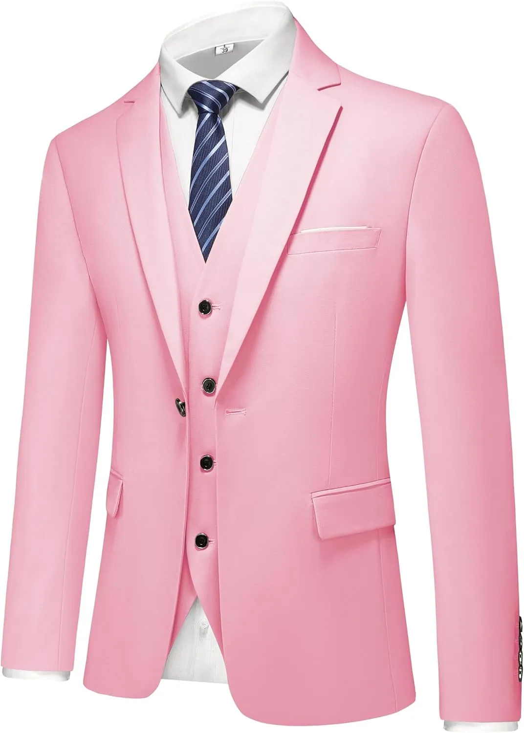 Mens 3-Piece Slim Fit Suit Set - One-Button Tuxedo, Ideal for Weddings and Business, Includes Jacket, Vest, Pants, Tie