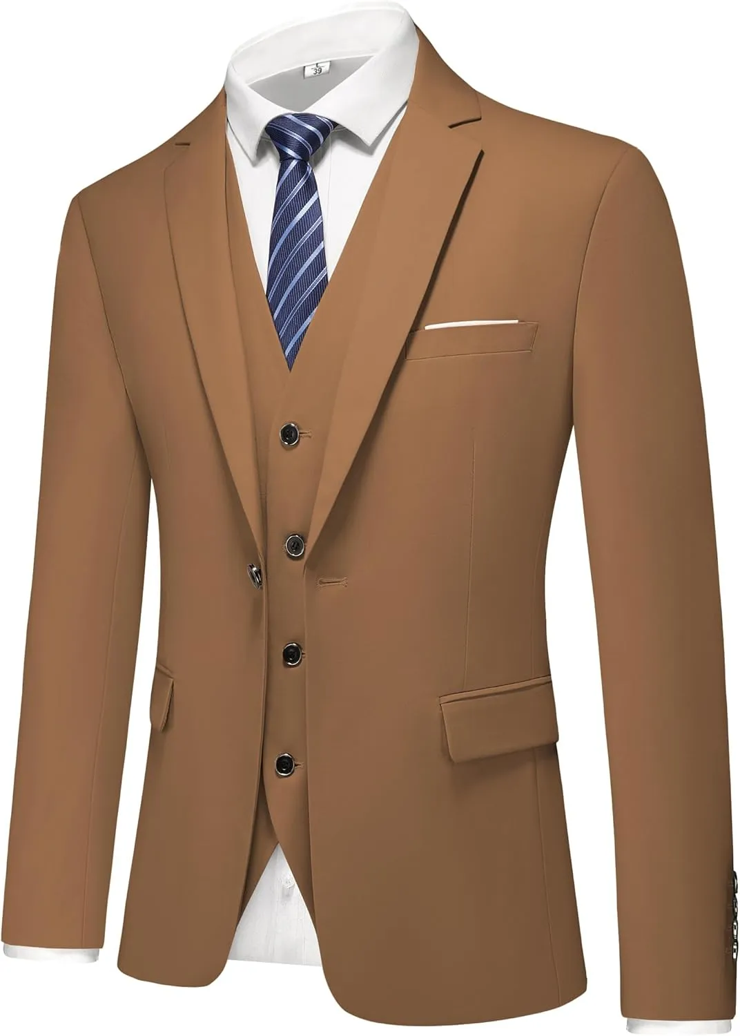 Mens 3-Piece Slim Fit Suit Set - One-Button Tuxedo, Ideal for Weddings and Business, Includes Jacket, Vest, Pants, Tie