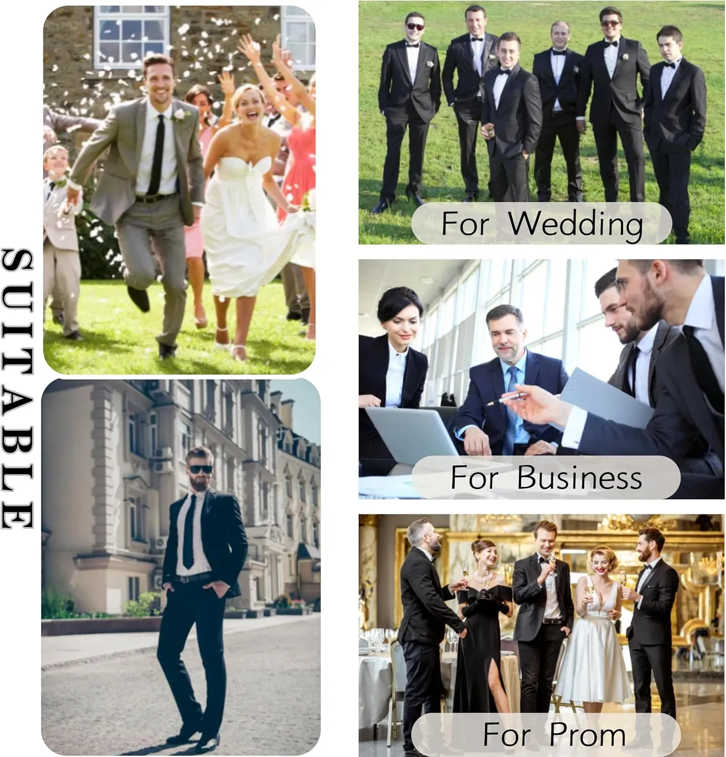 Mens 3-Piece Slim Fit Suit Set - One-Button Tuxedo, Ideal for Weddings and Business, Includes Jacket, Vest, Pants, Tie