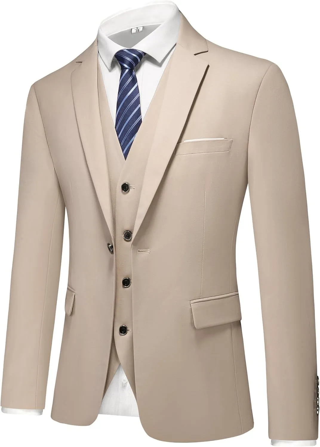 Mens 3-Piece Slim Fit Suit Set - One-Button Tuxedo, Ideal for Weddings and Business, Includes Jacket, Vest, Pants, Tie