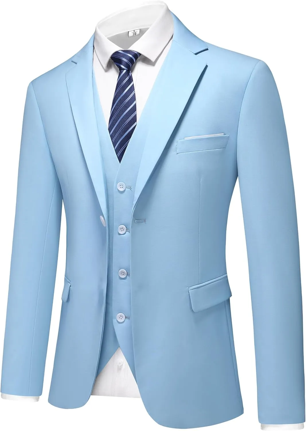 Mens 3-Piece Slim Fit Suit Set - One-Button Tuxedo, Ideal for Weddings and Business, Includes Jacket, Vest, Pants, Tie
