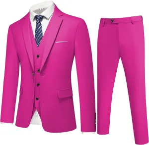 Mens 3-Piece Slim Fit Suit Set - One-Button Tuxedo, Ideal for Weddings and Business, Includes Jacket, Vest, Pants, Tie