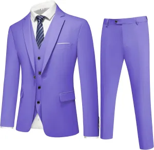 Mens 3-Piece Slim Fit Suit Set - One-Button Tuxedo, Ideal for Weddings and Business, Includes Jacket, Vest, Pants, Tie