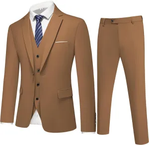 Mens 3-Piece Slim Fit Suit Set - One-Button Tuxedo, Ideal for Weddings and Business, Includes Jacket, Vest, Pants, Tie