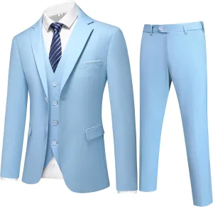 Mens 3-Piece Slim Fit Suit Set - One-Button Tuxedo, Ideal for Weddings and Business, Includes Jacket, Vest, Pants, Tie