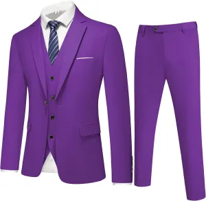 Mens 3-Piece Slim Fit Suit Set - One-Button Tuxedo, Ideal for Weddings and Business, Includes Jacket, Vest, Pants, Tie