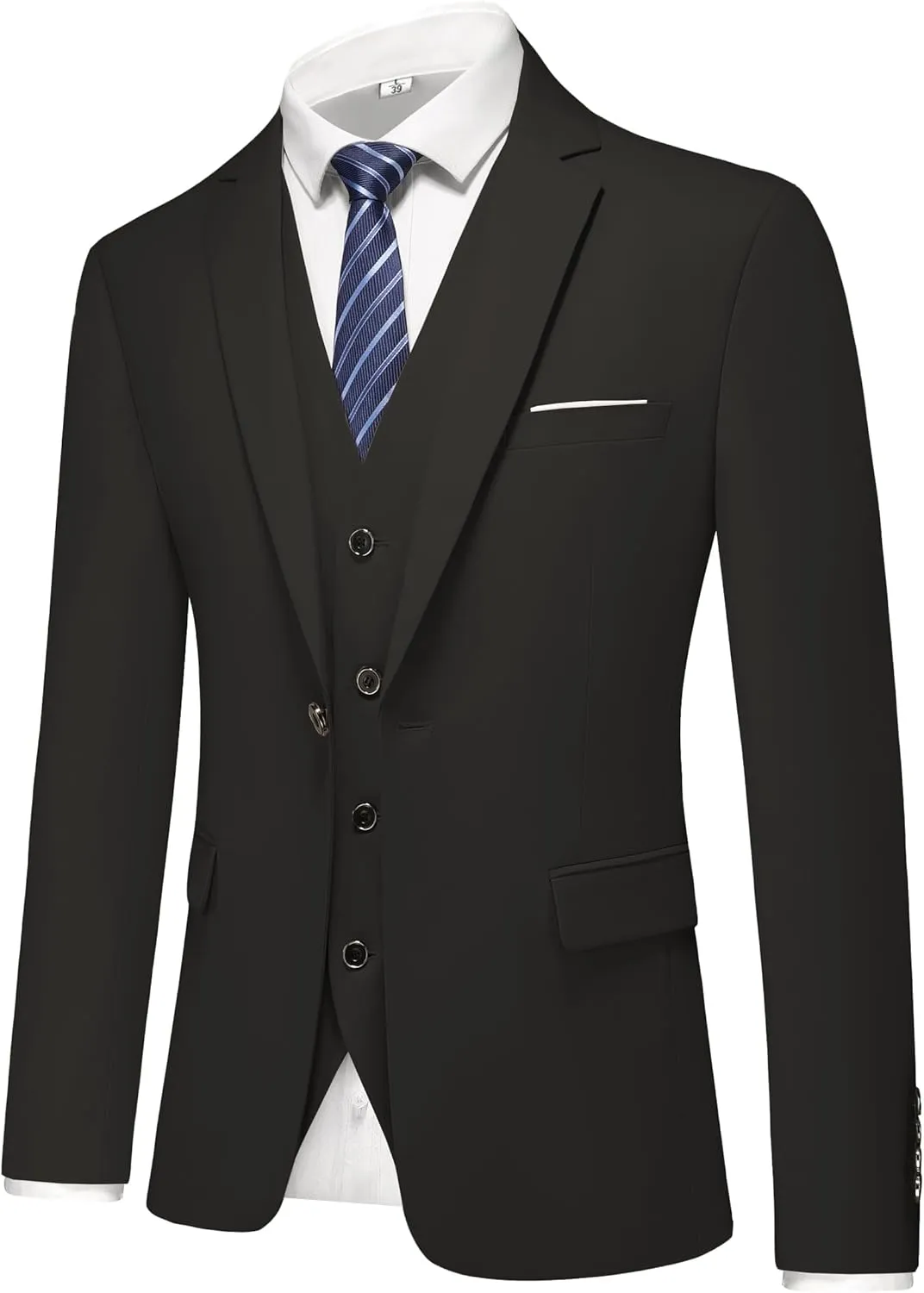 Mens 3-Piece Slim Fit Suit Set - One-Button Tuxedo, Ideal for Weddings and Business, Includes Jacket, Vest, Pants, Tie