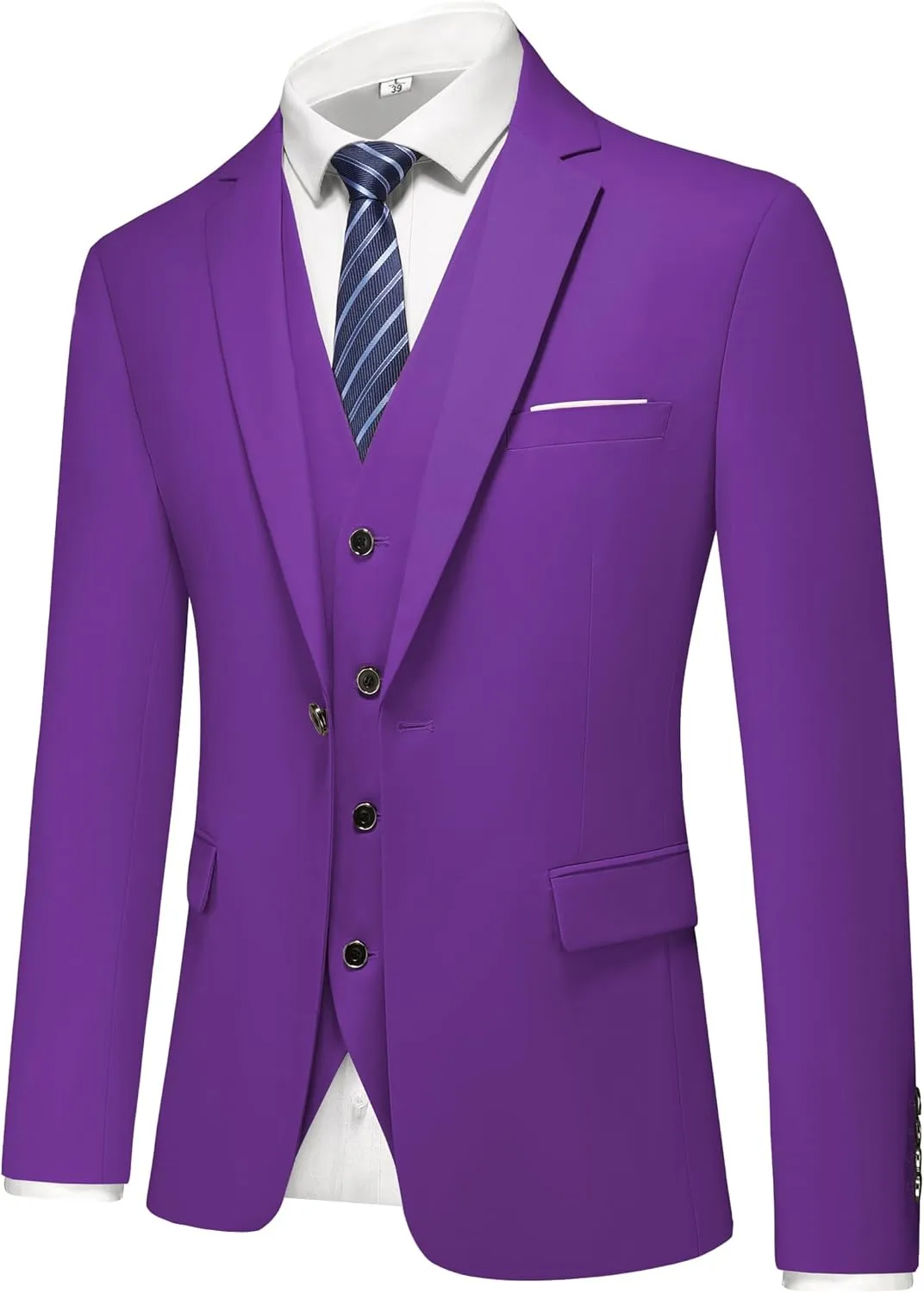 Mens 3-Piece Slim Fit Suit Set - One-Button Tuxedo, Ideal for Weddings and Business, Includes Jacket, Vest, Pants, Tie