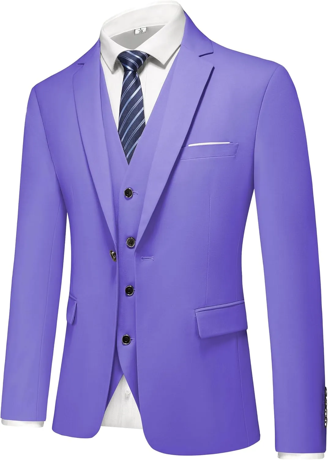 Mens 3-Piece Slim Fit Suit Set - One-Button Tuxedo, Ideal for Weddings and Business, Includes Jacket, Vest, Pants, Tie