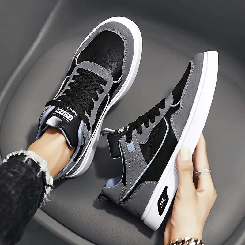 Men's Skateboarding Shoes Casual Lace-up Sneakers - Solid Color Low Top PU Trainers, All-Season Round Toe Footwear with Fabric Inner, PVC Sole, Cloth Insole for Everyday Wear