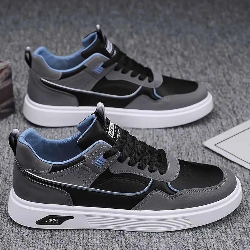Men's Skateboarding Shoes Casual Lace-up Sneakers - Solid Color Low Top PU Trainers, All-Season Round Toe Footwear with Fabric Inner, PVC Sole, Cloth Insole for Everyday Wear