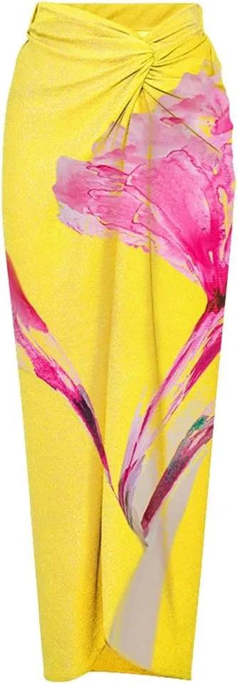 ODASDO Women One Piece Swimsuit with Beach Cover Ups Wrap Skirt Sarong Retro Floral Print Bathing Suit Vacation Beachwear