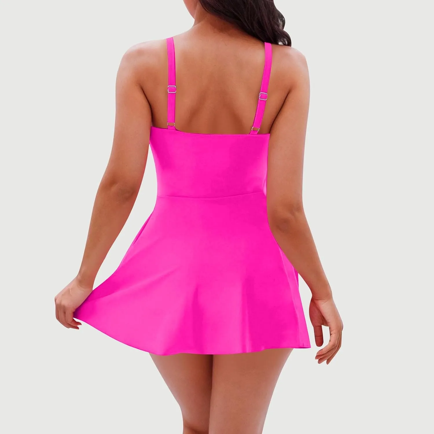 One Piece Swimsuit Women Tummy Control V-Neck Ruched Modest Bathing Suits Vacation Beachwear Breathable Swimdress