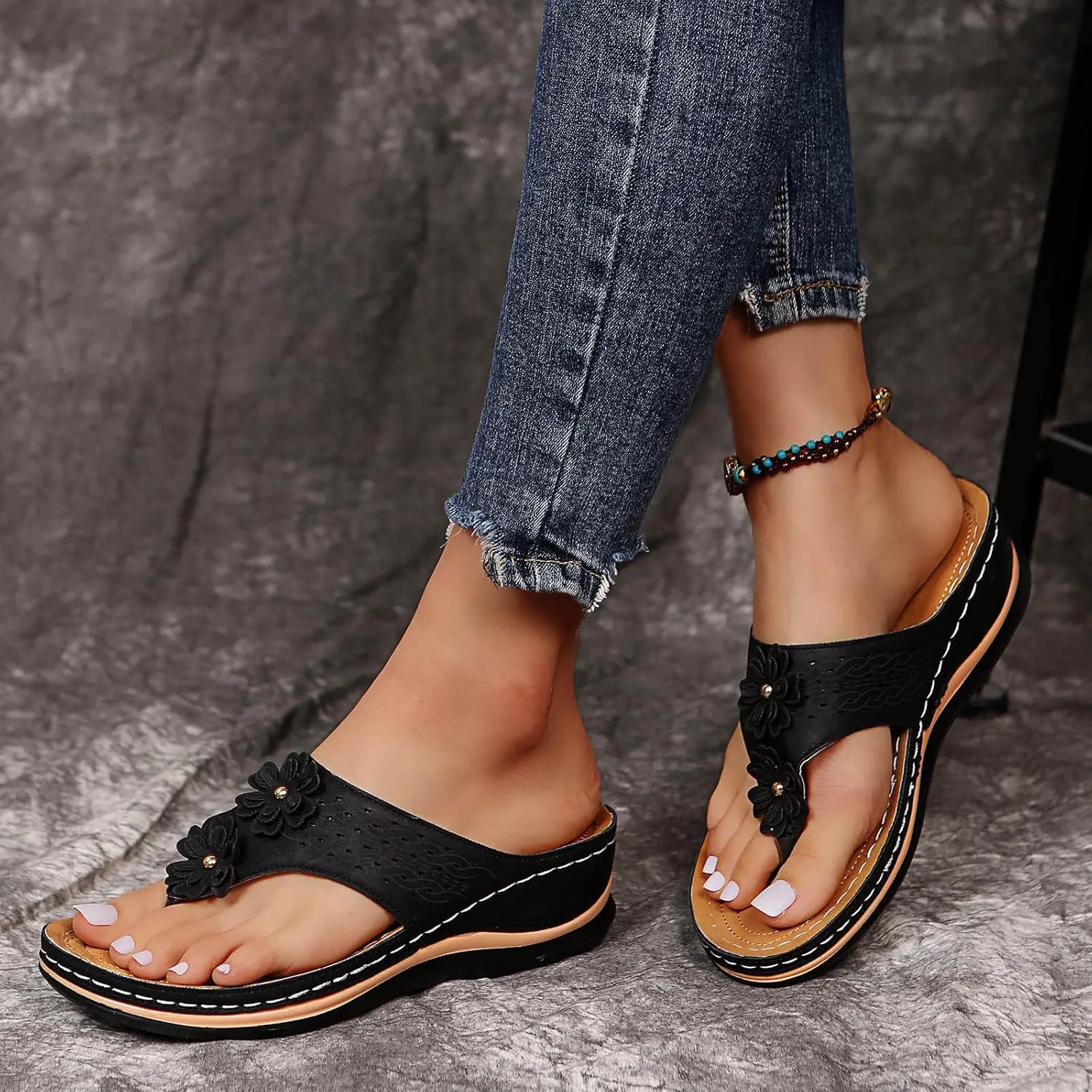 Orthopedic Sandals for Women Arch Support Sandals Women's Orthotic Sandals Flip Flops Comfy Wedge Walking Slippers