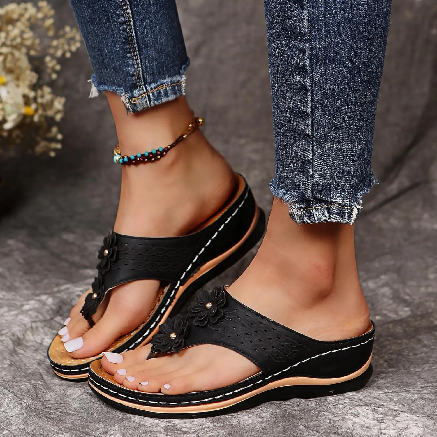 Orthopedic Sandals for Women Arch Support Sandals Women's Orthotic Sandals Flip Flops Comfy Wedge Walking Slippers