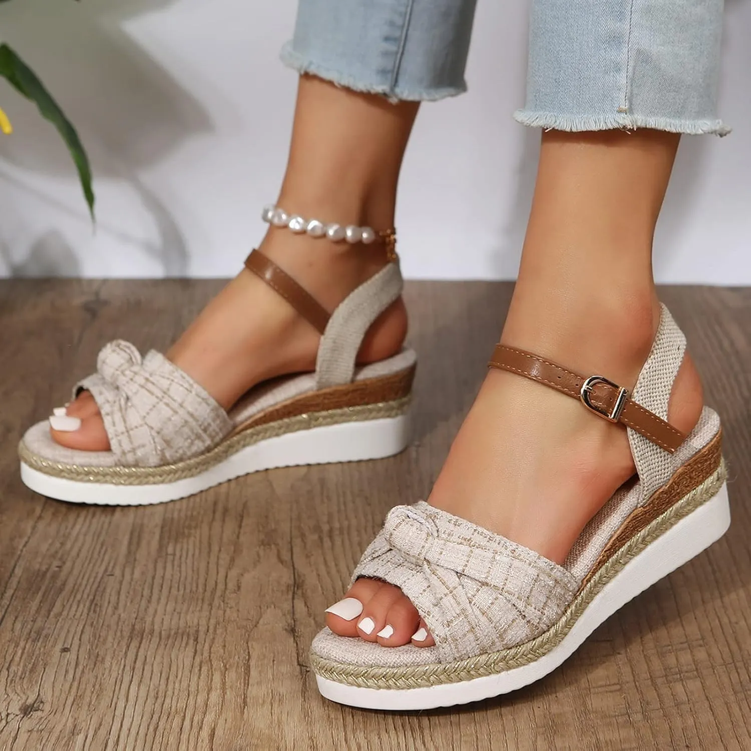 Orthopedic Wedge Sandals for Women, Women Walking Slippers with Arch Support Open Toe Ankle Strap Platform Sandals