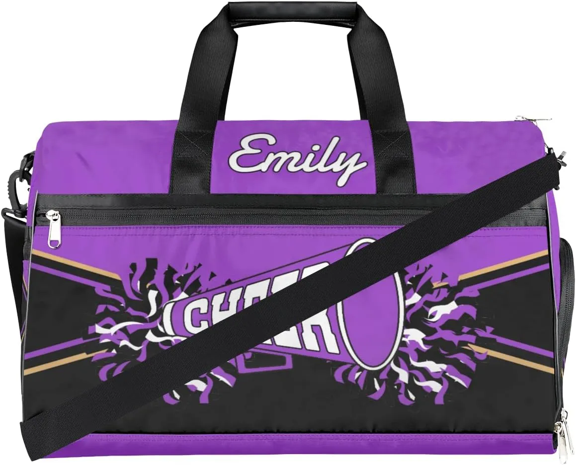 Personalized Cheerleader Bag Dance Bag for Girls, Custom Gym Bag Sport Duffel Bag with Shoes Compartment Waterproof Purple