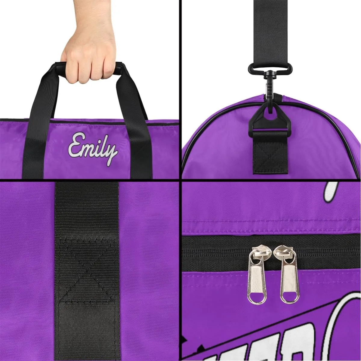 Personalized Cheerleader Bag Dance Bag for Girls, Custom Gym Bag Sport Duffel Bag with Shoes Compartment Waterproof Purple