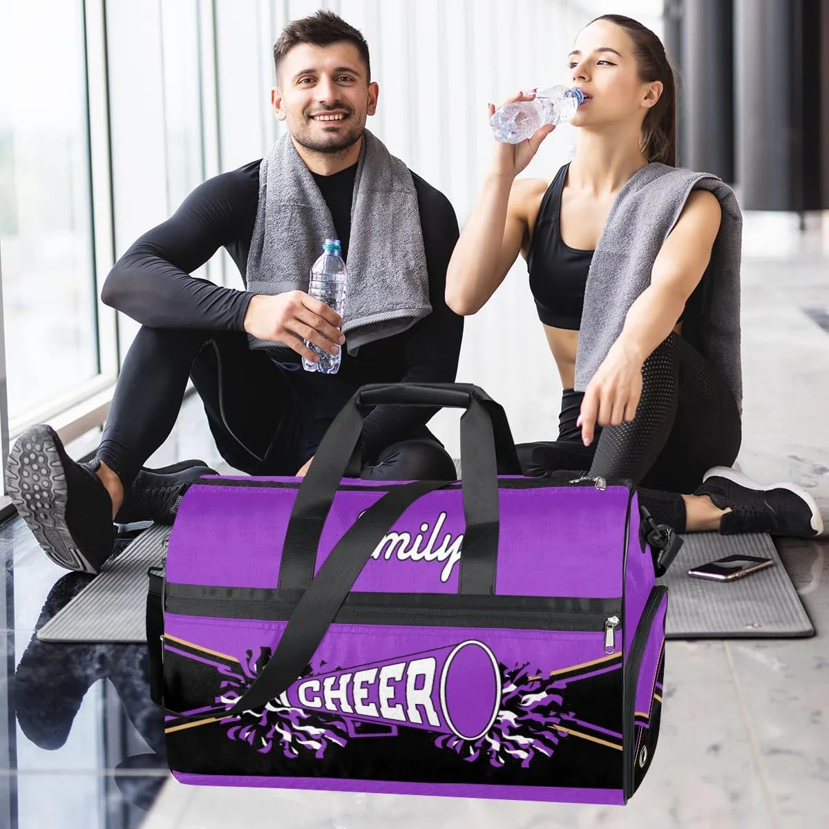 Personalized Cheerleader Bag Dance Bag for Girls, Custom Gym Bag Sport Duffel Bag with Shoes Compartment Waterproof Purple
