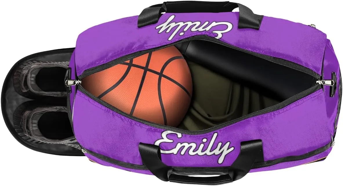 Personalized Cheerleader Bag Dance Bag for Girls, Custom Gym Bag Sport Duffel Bag with Shoes Compartment Waterproof Purple