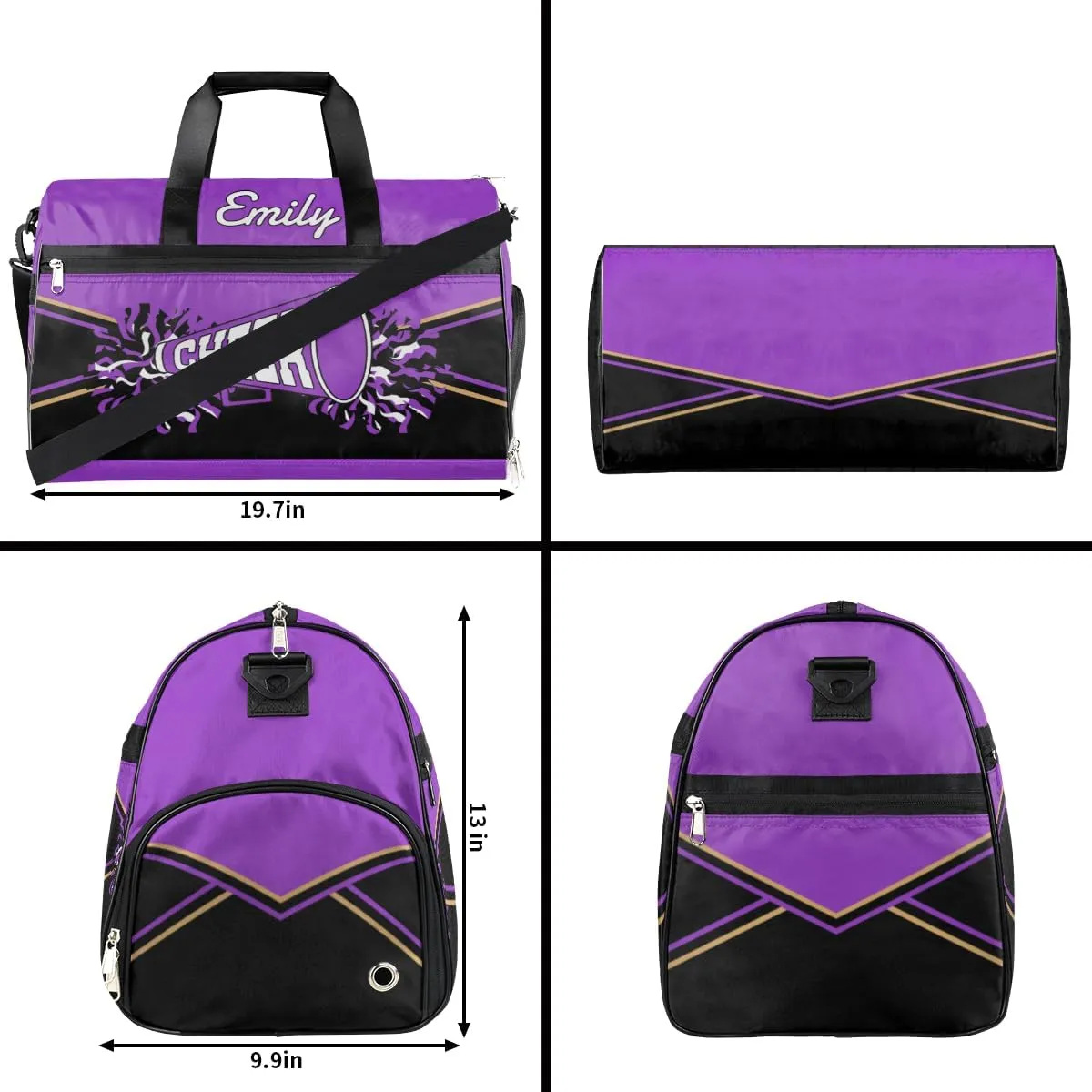 Personalized Cheerleader Bag Dance Bag for Girls, Custom Gym Bag Sport Duffel Bag with Shoes Compartment Waterproof Purple