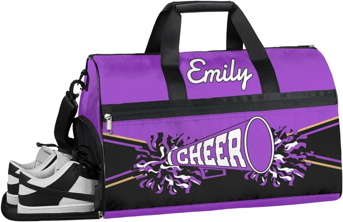 Personalized Cheerleader Bag Dance Bag for Girls, Custom Gym Bag Sport Duffel Bag with Shoes Compartment Waterproof Purple