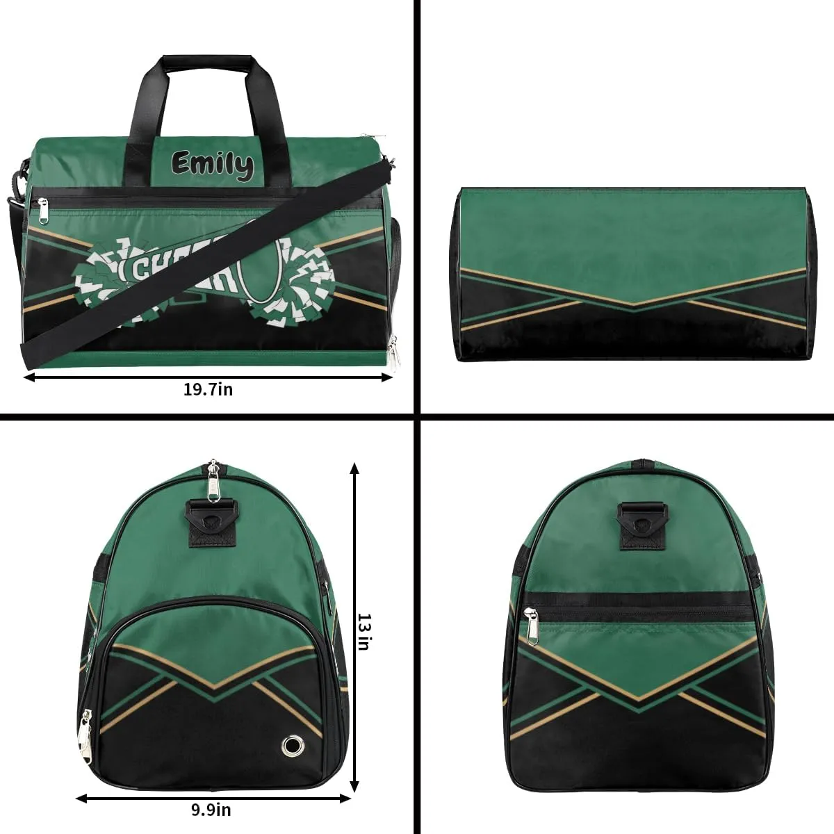 Personalized Cheerleader Bag Dance Ballet Bag Gym Sport Bag for Teens Travel Sleepover Carry On Bag with Shoes Compartment Dark Green