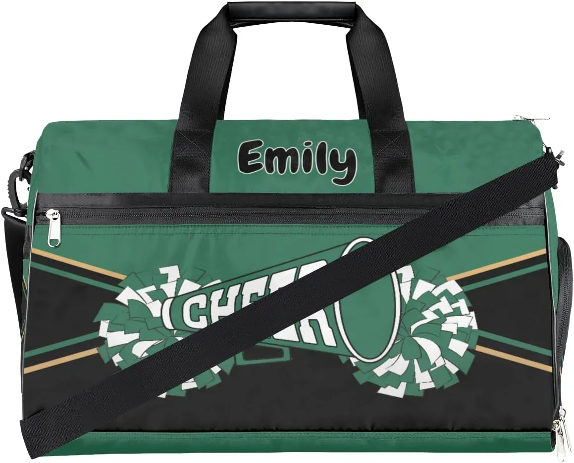 Personalized Cheerleader Bag Dance Ballet Bag Gym Sport Bag for Teens Travel Sleepover Carry On Bag with Shoes Compartment Dark Green