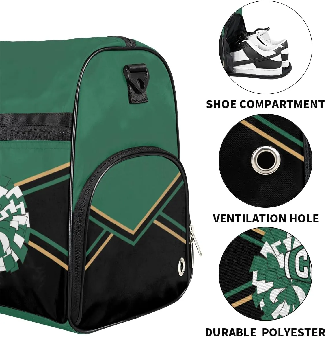 Personalized Cheerleader Bag Dance Ballet Bag Gym Sport Bag for Teens Travel Sleepover Carry On Bag with Shoes Compartment Dark Green