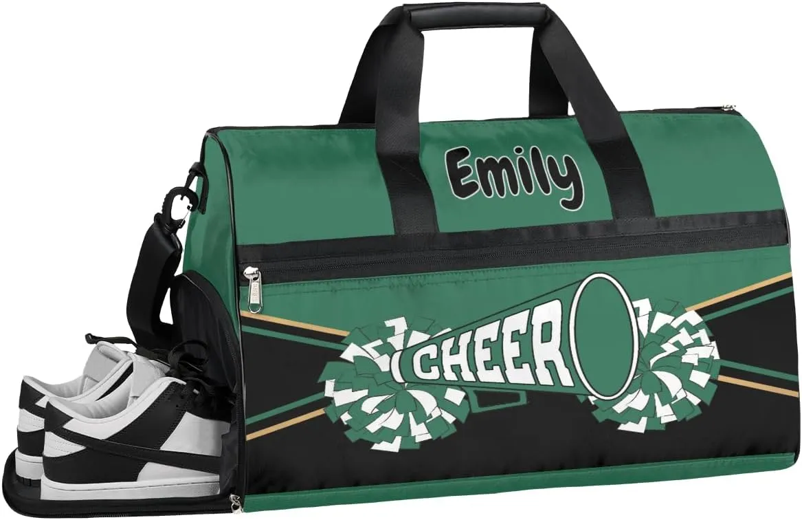 Personalized Cheerleader Bag Dance Ballet Bag Gym Sport Bag for Teens Travel Sleepover Carry On Bag with Shoes Compartment Dark Green
