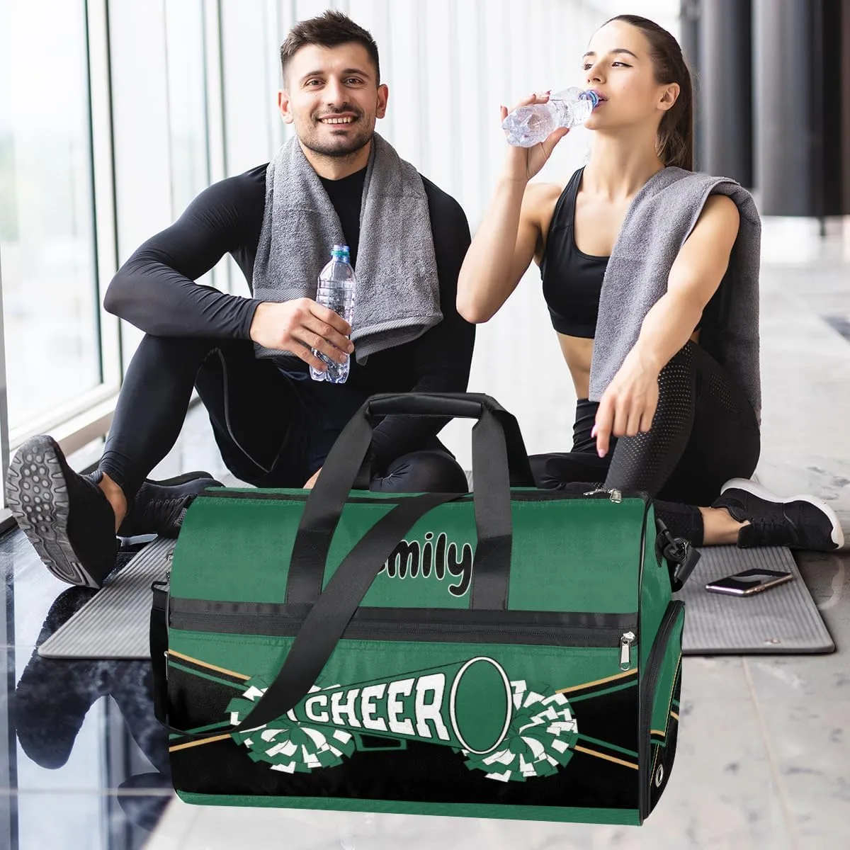 Personalized Cheerleader Bag Dance Ballet Bag Gym Sport Bag for Teens Travel Sleepover Carry On Bag with Shoes Compartment Dark Green