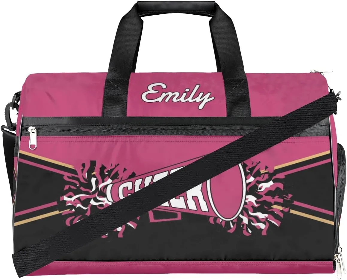 Personalized Cheerleader Bag Dance Ballet Bag Gym Sport Bag for Teens Travel Sleepover Carry On Bag with Shoes Compartment Dark Pink