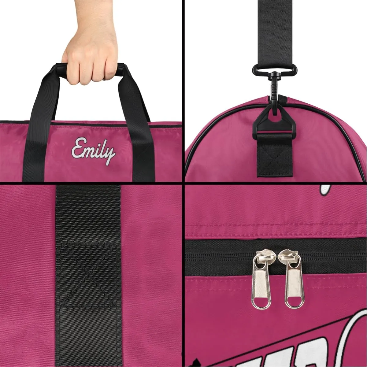 Personalized Cheerleader Bag Dance Ballet Bag Gym Sport Bag for Teens Travel Sleepover Carry On Bag with Shoes Compartment Dark Pink