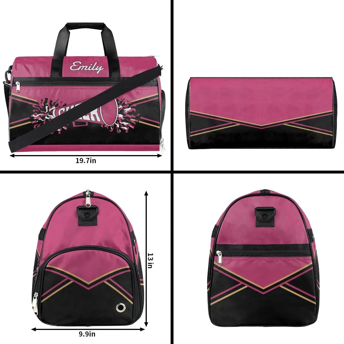 Personalized Cheerleader Bag Dance Ballet Bag Gym Sport Bag for Teens Travel Sleepover Carry On Bag with Shoes Compartment Dark Pink
