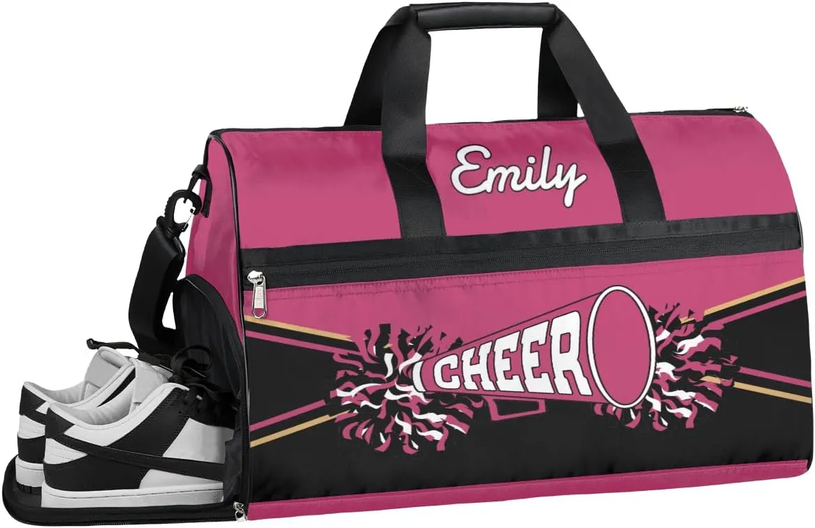 Personalized Cheerleader Bag Dance Ballet Bag Gym Sport Bag for Teens Travel Sleepover Carry On Bag with Shoes Compartment Dark Pink