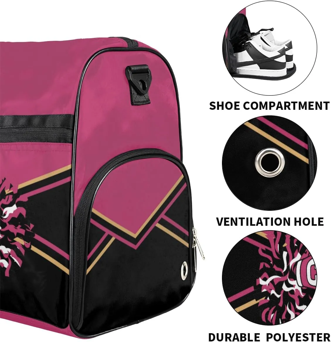 Personalized Cheerleader Bag Dance Ballet Bag Gym Sport Bag for Teens Travel Sleepover Carry On Bag with Shoes Compartment Dark Pink