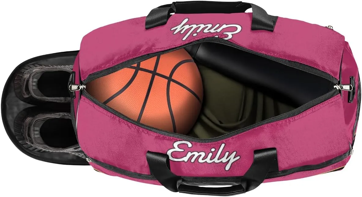 Personalized Cheerleader Bag Dance Ballet Bag Gym Sport Bag for Teens Travel Sleepover Carry On Bag with Shoes Compartment Dark Pink