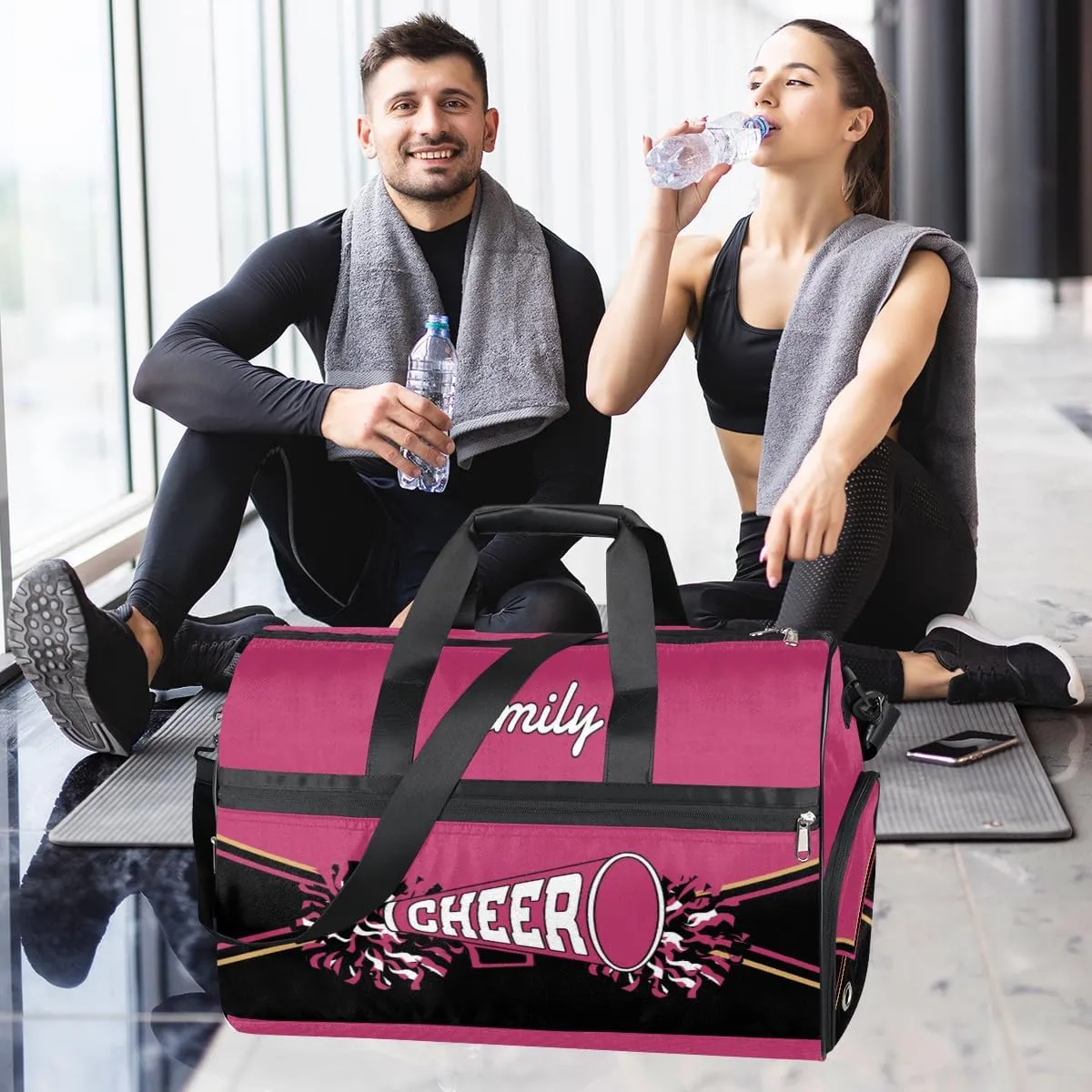 Personalized Cheerleader Bag Dance Ballet Bag Gym Sport Bag for Teens Travel Sleepover Carry On Bag with Shoes Compartment Dark Pink
