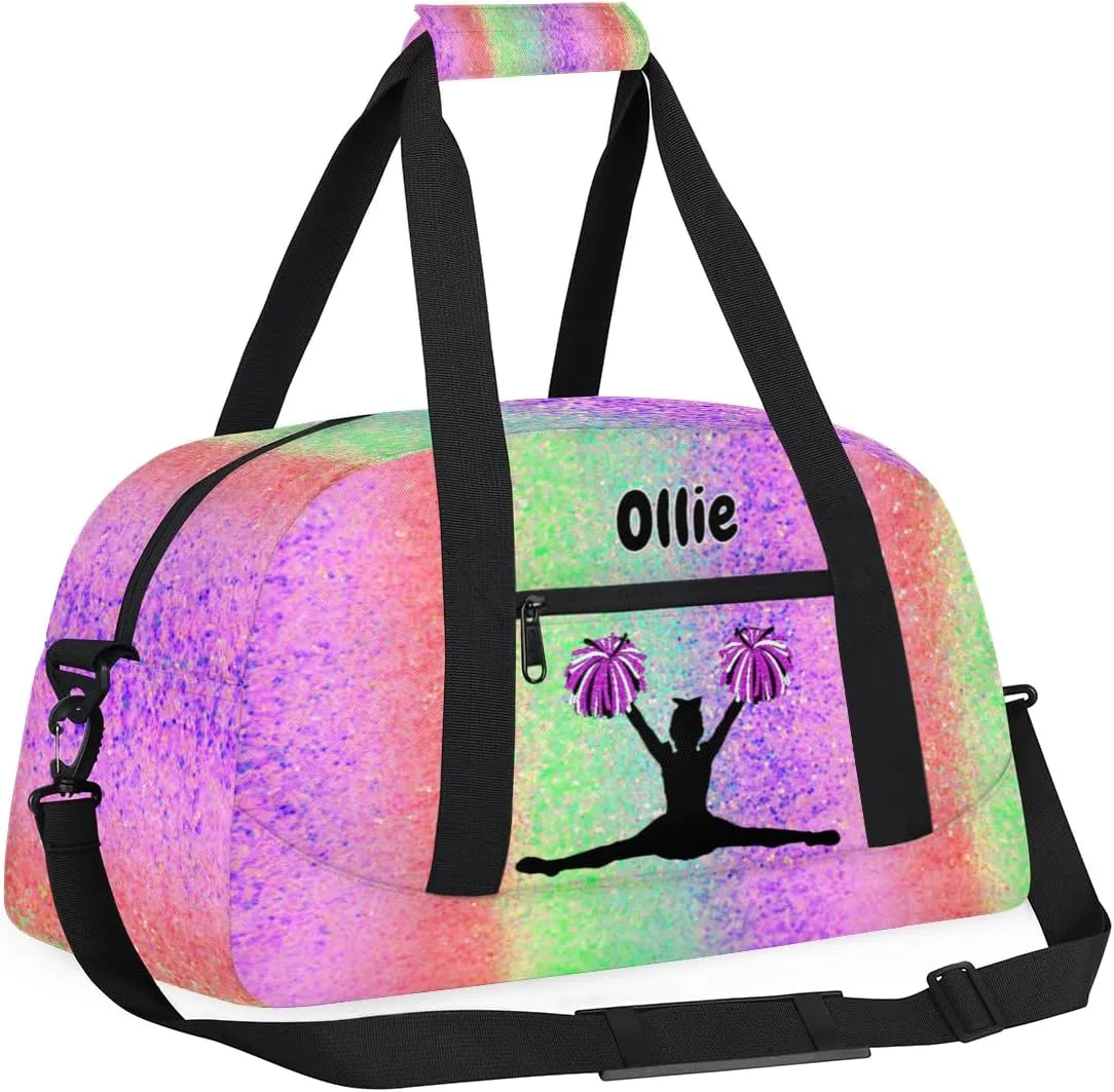Personalized Dance Bag Cheerleading Bag for Girl, Custom Sport Duffel Cheer Bag Weekender Bags Travel Duffel Gym Bag Bright Glitters Pink Green