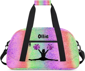 Personalized Dance Bag Cheerleading Bag for Girl, Custom Sport Duffel Cheer Bag Weekender Bags Travel Duffel Gym Bag Bright Glitters Pink Green