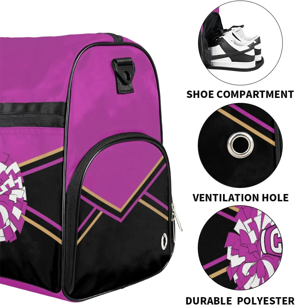 Personalized Sport Bag Gymnastics Bag Cheerleader Bag for Girls Custom Overnight Duffel Bag with Shoes Compartment Light Purple