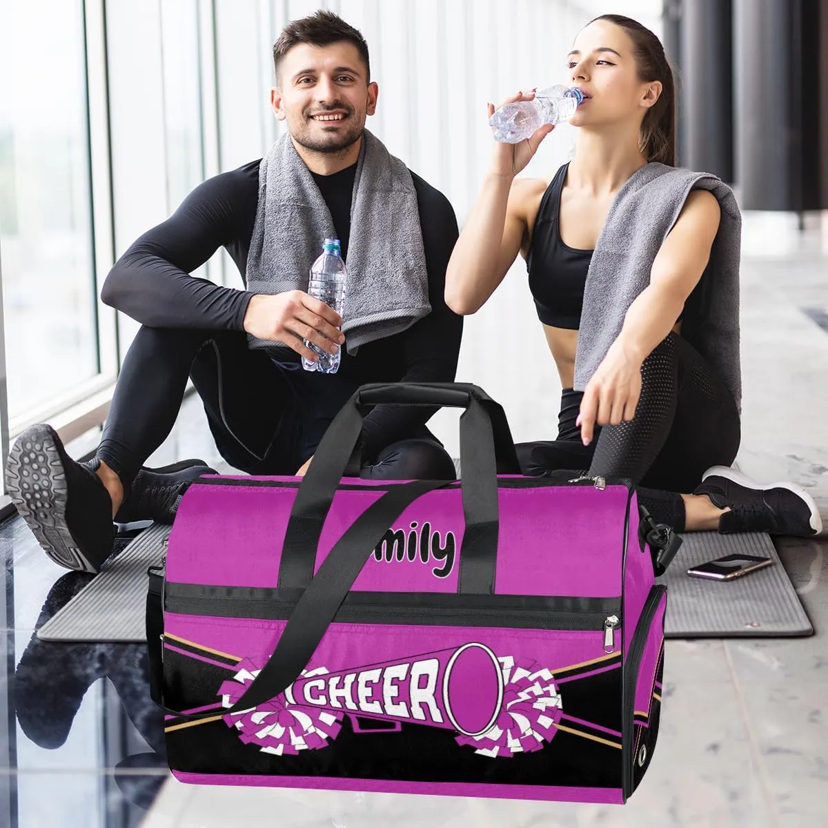 Personalized Sport Bag Gymnastics Bag Cheerleader Bag for Girls Custom Overnight Duffel Bag with Shoes Compartment Light Purple