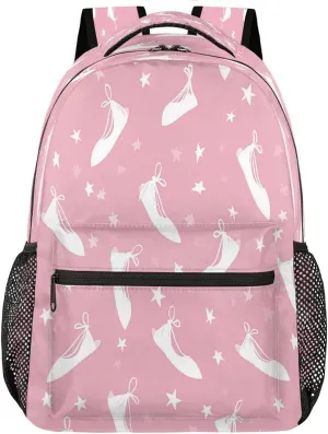 Pink Ballet Shoes Stars Travel Backpack for Women Men Large Capacity Hiking Backpack Lightweight Carry On Laptop Backpacks for Gym Work Camping