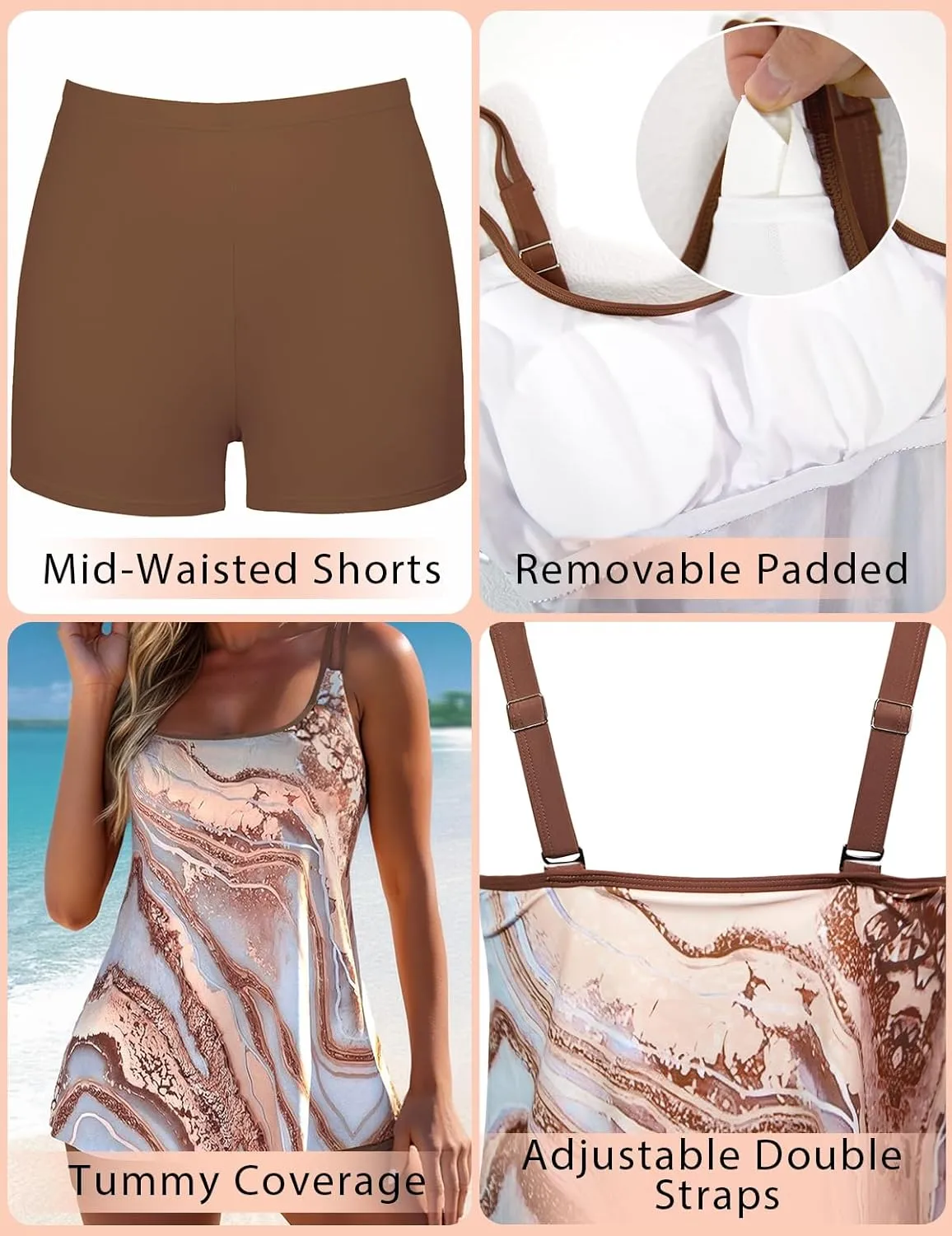 ROSEWE 2025 Tankini Swimsuits for Women, Bathing Suits with Shorts, Modest Swim Dress