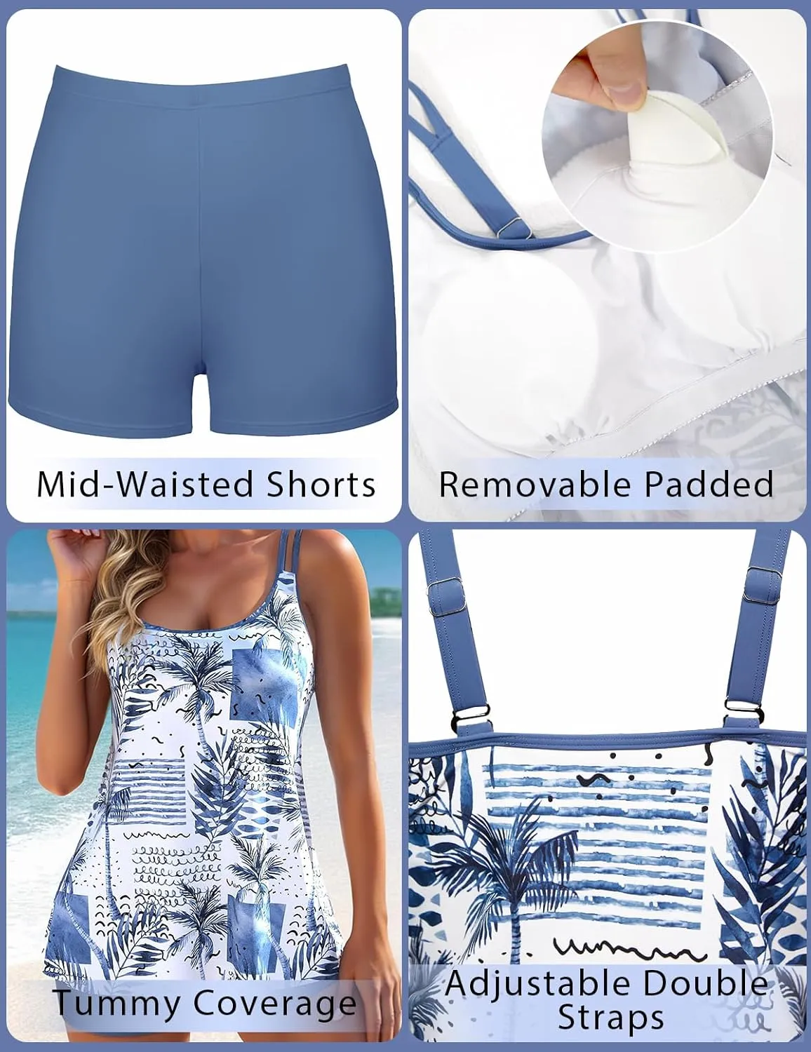 ROSEWE 2025 Tankini Swimsuits for Women, Bathing Suits with Shorts, Modest Swim Dress