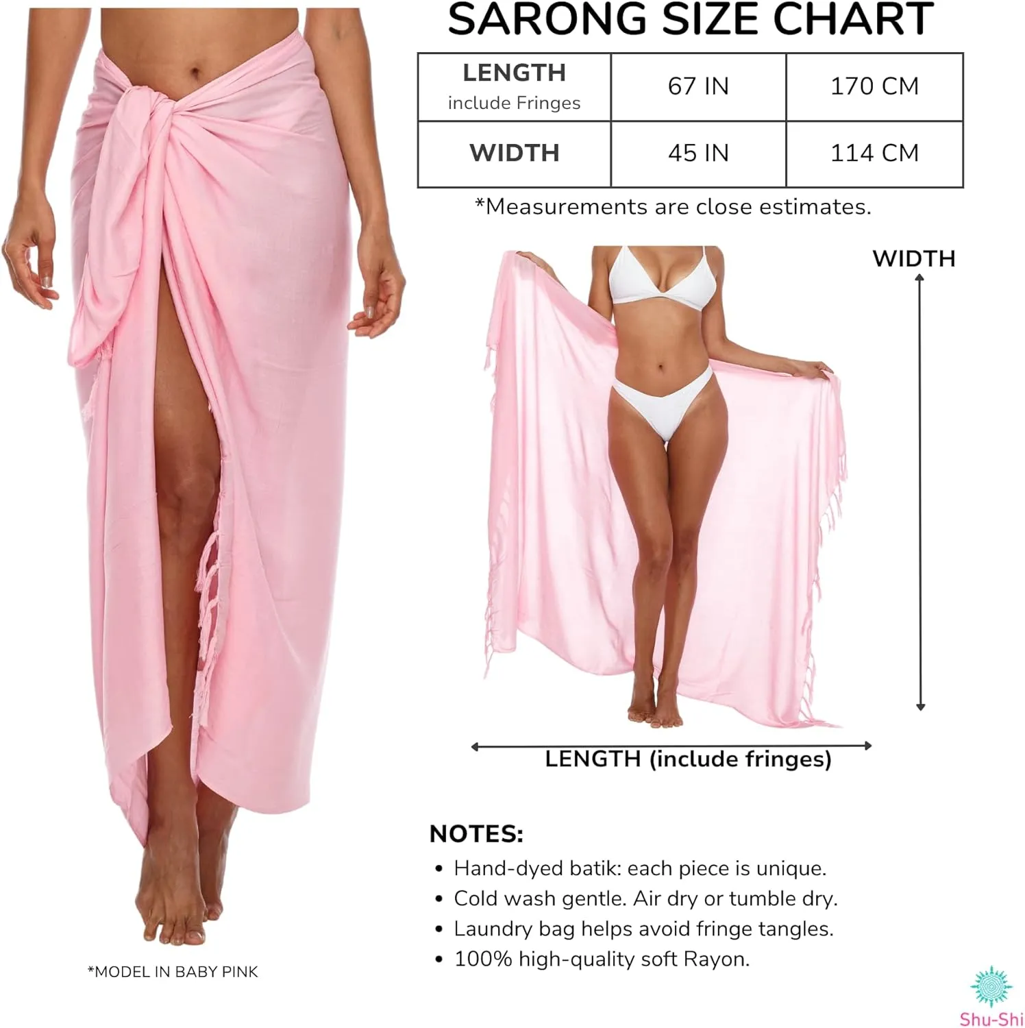 SHU-SHI Sarong Wraps For Women Beach Cover Up Skirt Swimsuit Wrap Pareo Coverups