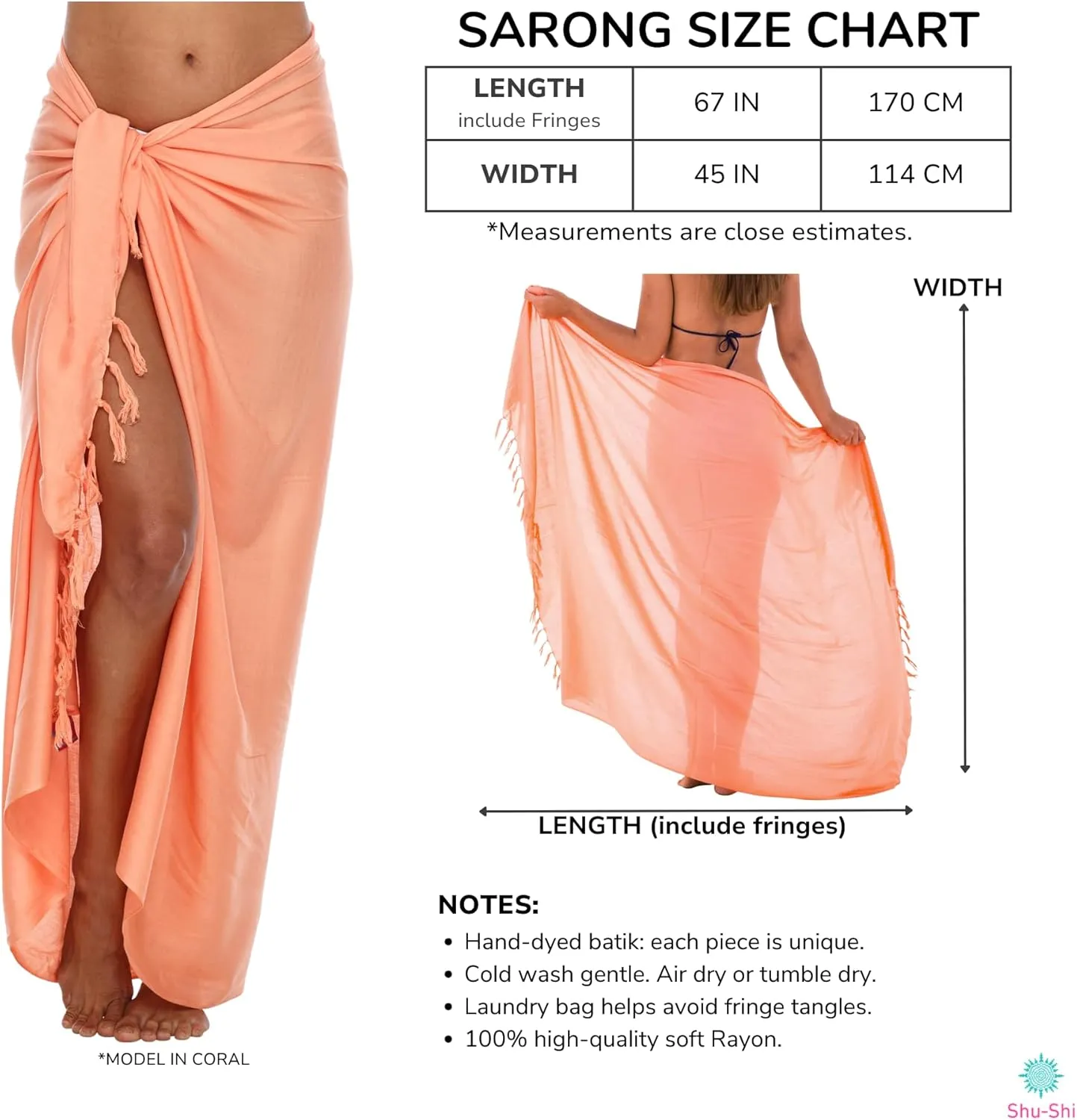 SHU-SHI Sarong Wraps For Women Beach Cover Up Skirt Swimsuit Wrap Pareo Coverups