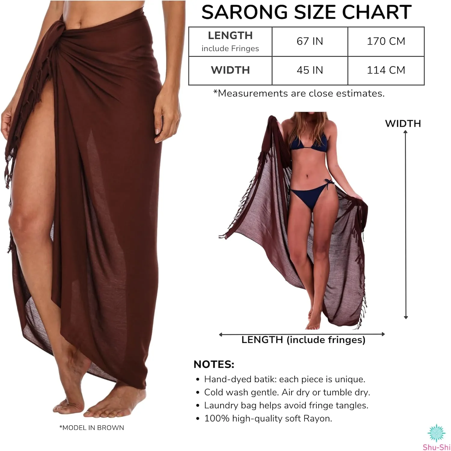 SHU-SHI Sarong Wraps For Women Beach Cover Up Skirt Swimsuit Wrap Pareo Coverups